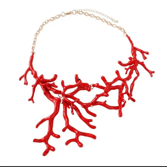 BEST SELLER!! Red Coral Branch Statement Necklace - Picture 7 of 8